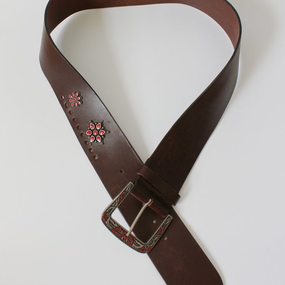 90's Vintage Albatros Genuine Italian Leather Western Belt M / 38" - Picture 3 of 4